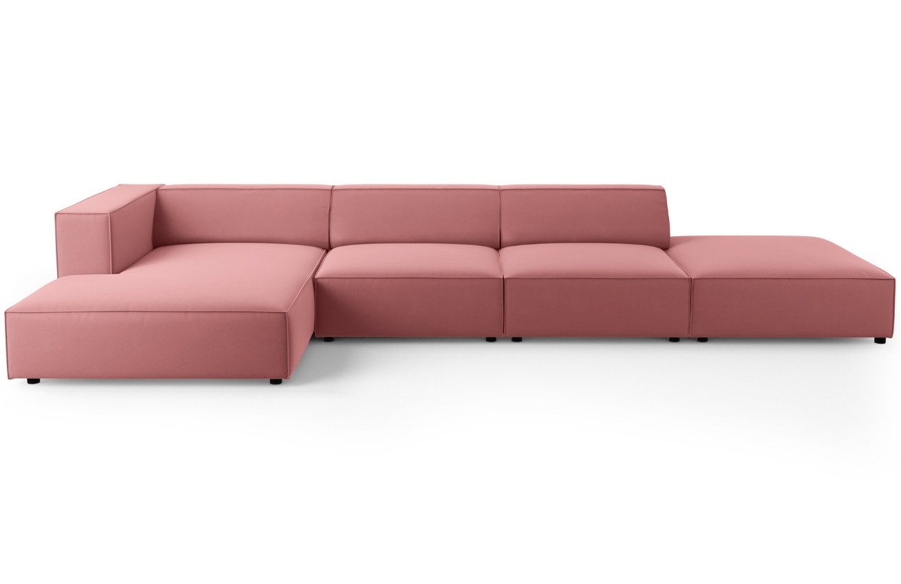 Růžová sametová rohová pohovka Cosmopolitan Design Arendal 341 cm, levá