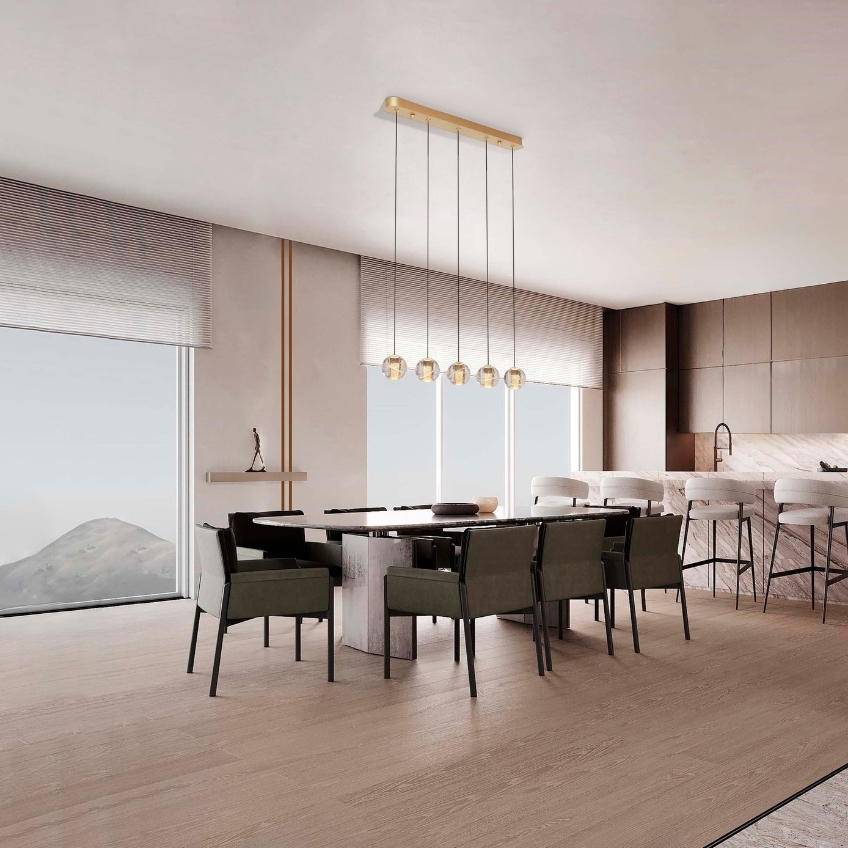 Zlaté skleněné závěsné LED světlo Nova Luce Licio 84 cm