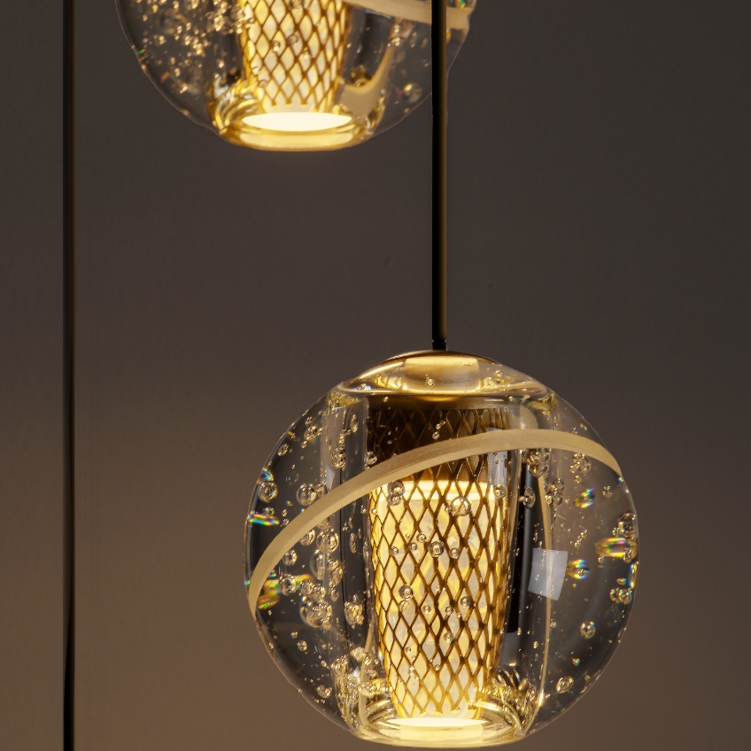 Zlaté skleněné závěsné LED světlo Nova Luce Licio 31 cm