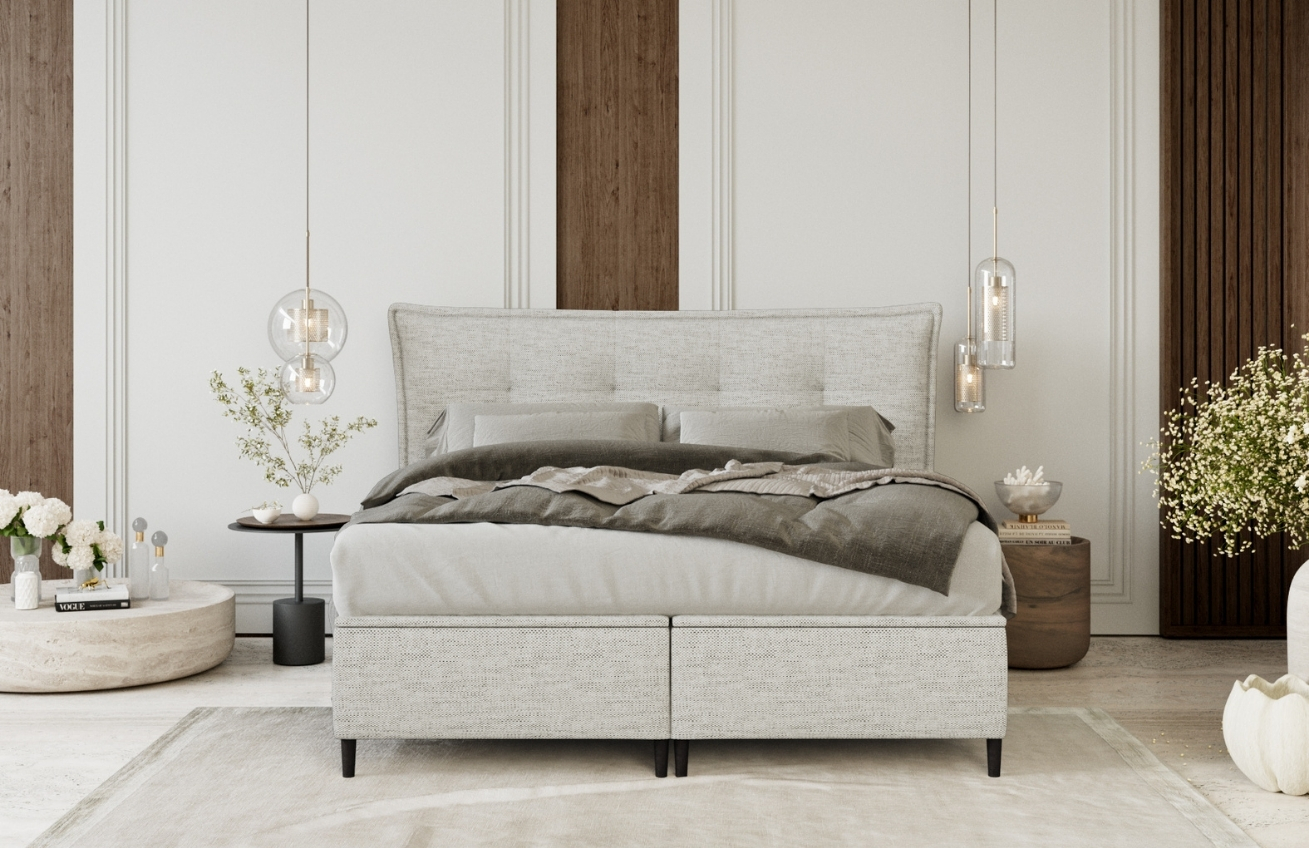Maison de Rêve Světle béžová čalouněná dvoulůžková postel KOYA 180 x 200 cm s úložným prostorem