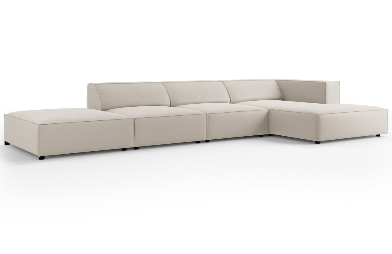 Světle béžová sametová rohová pohovka Cosmopolitan Design Arendal 341 cm, pravá