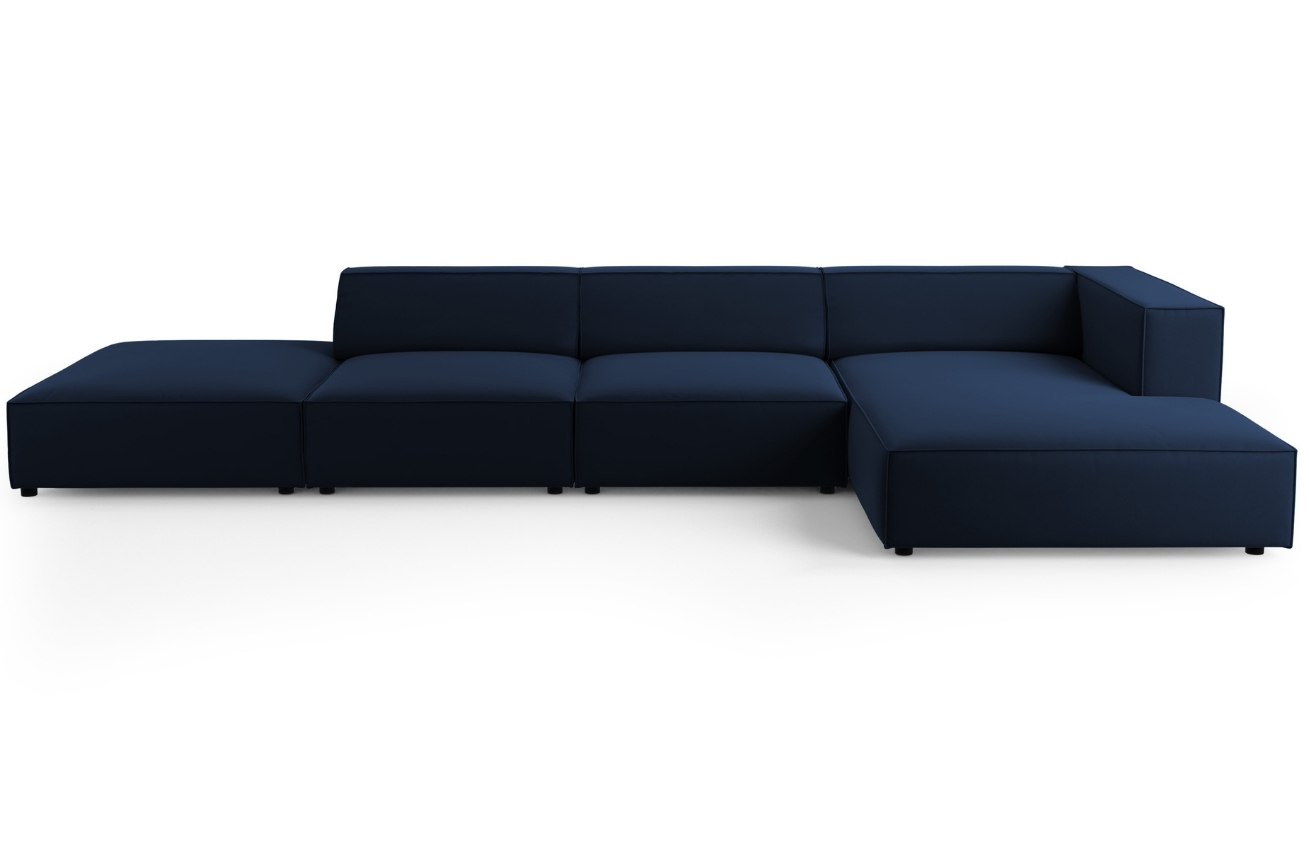 Královsky modrá sametová rohová pohovka Cosmopolitan Design Arendal 341 cm, pravá