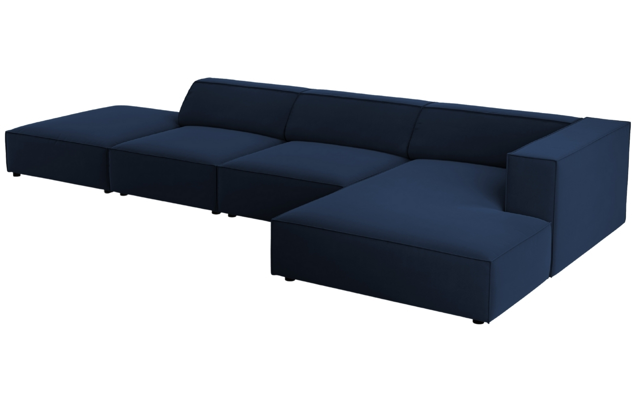 Královsky modrá sametová rohová pohovka Cosmopolitan Design Arendal 341 cm, pravá