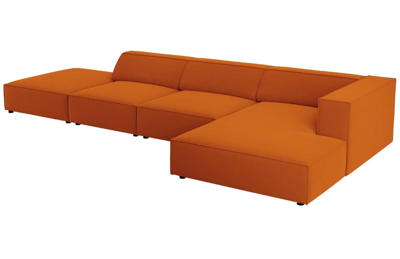 Oranžová sametová rohová pohovka Cosmopolitan Design Arendal 341 cm, pravá