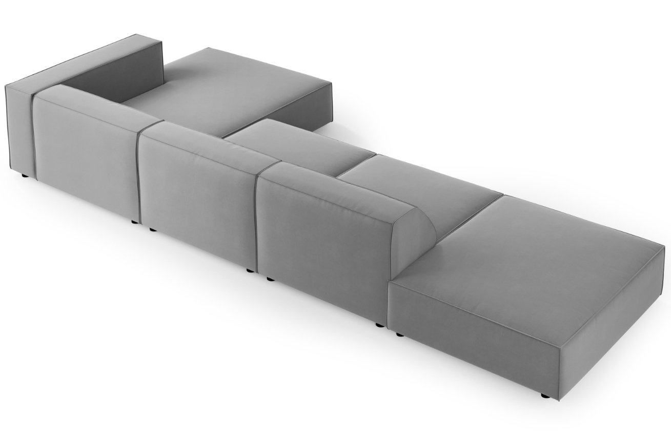 Světle šedá sametová rohová pohovka Cosmopolitan Design Arendal 341 cm, pravá