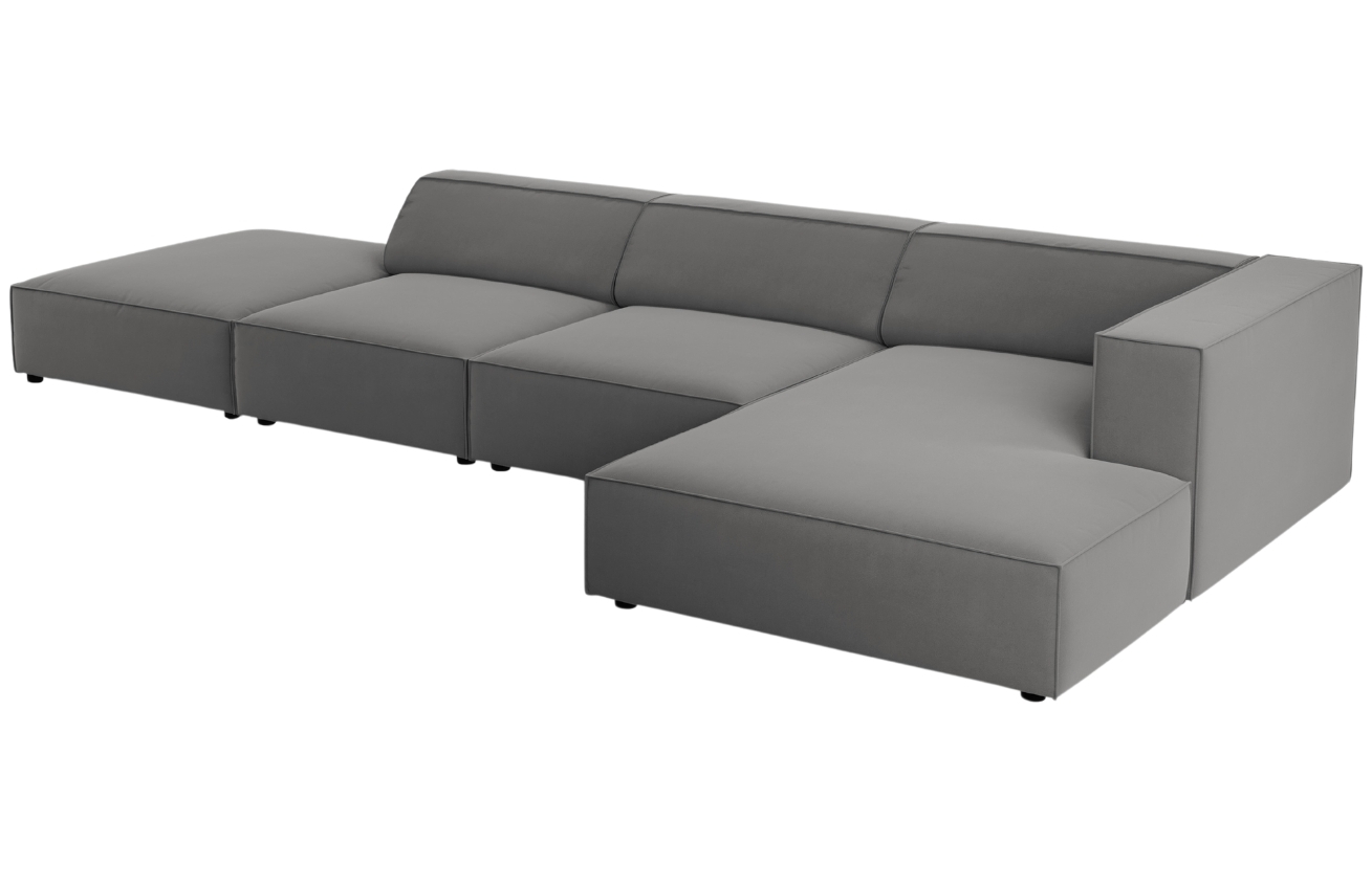 Šedá sametová rohová pohovka Cosmopolitan Design Arendal 341 cm, pravá