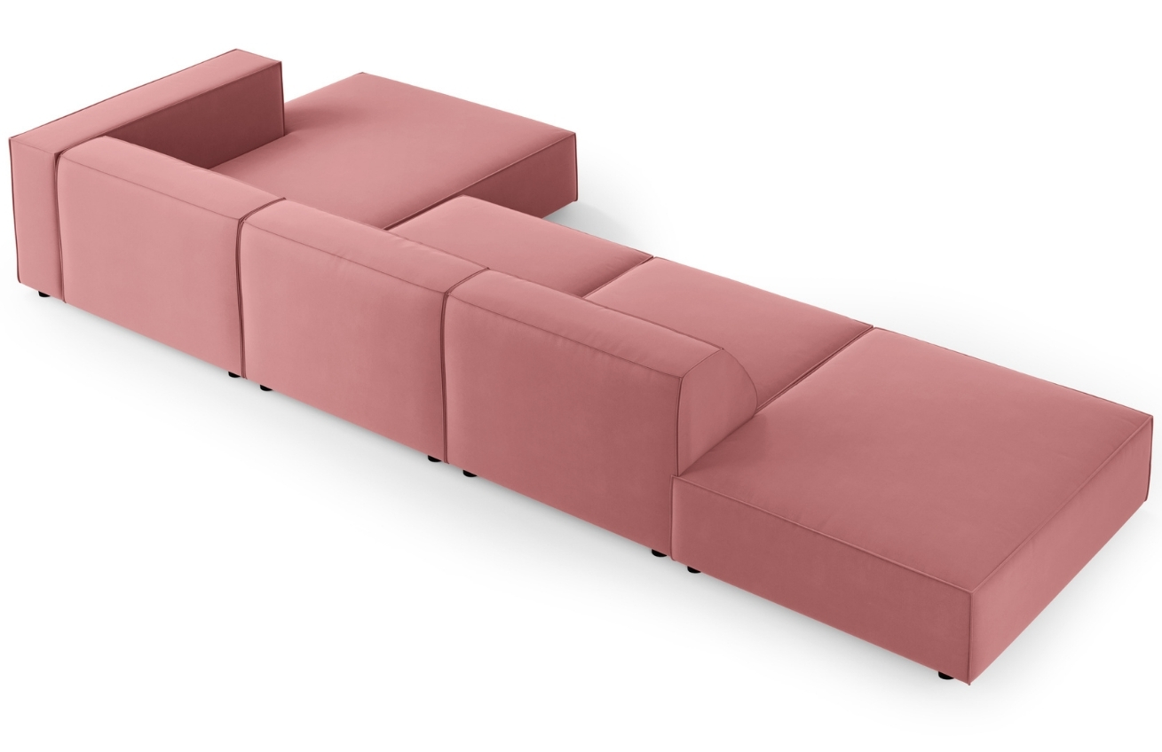 Růžová sametová rohová pohovka Cosmopolitan Design Arendal 341 cm, pravá