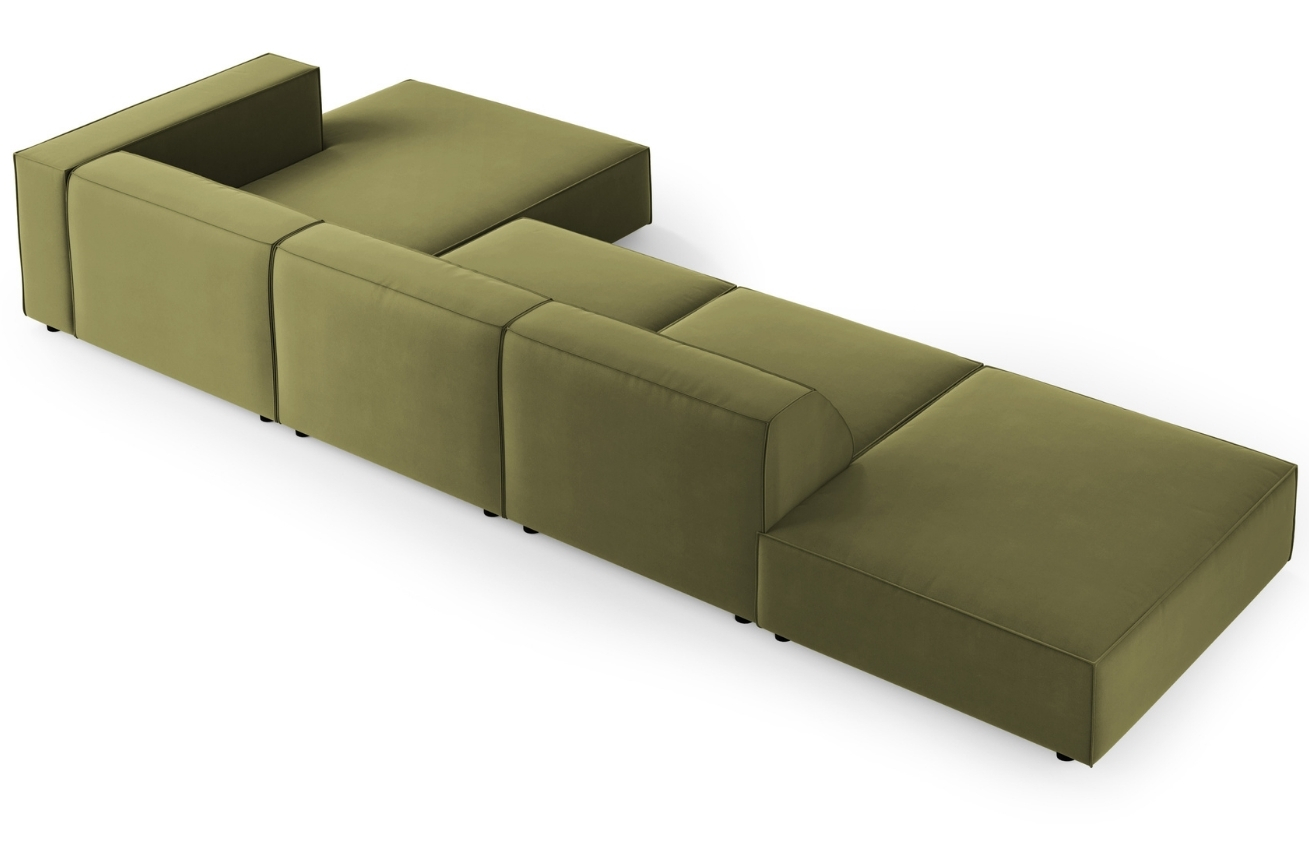 Zelená sametová rohová pohovka Cosmopolitan Design Arendal 341 cm, pravá