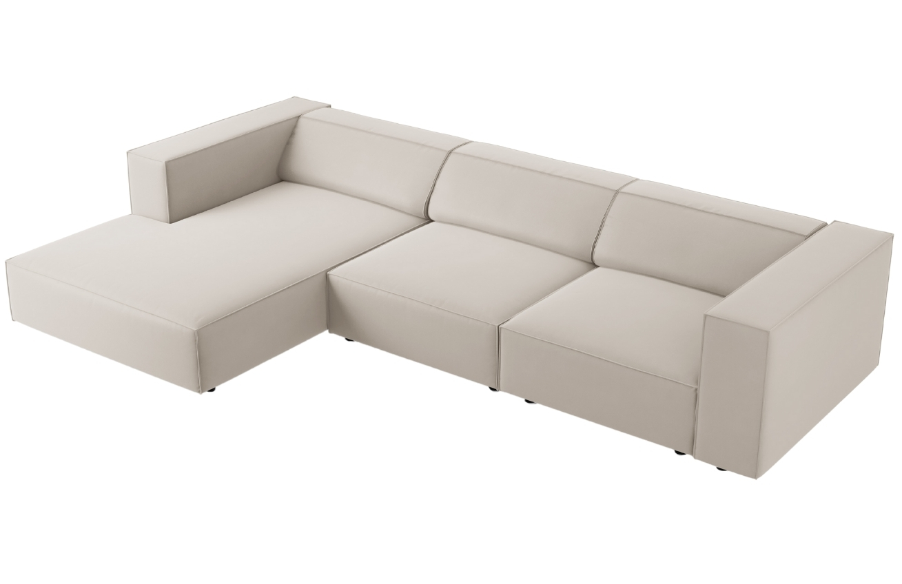 Světle béžová sametová rohová pohovka Cosmopolitan Design Arendal 284 cm, levá