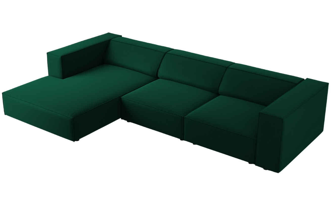 Lahvově zelená sametová rohová pohovka Cosmopolitan Design Arendal 284 cm, levá