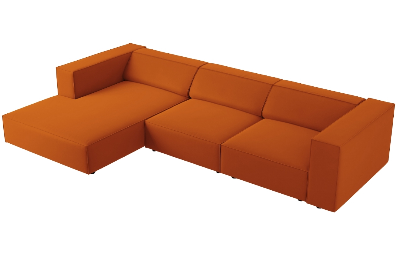 Oranžová sametová rohová pohovka Cosmopolitan Design Arendal 284 cm, levá