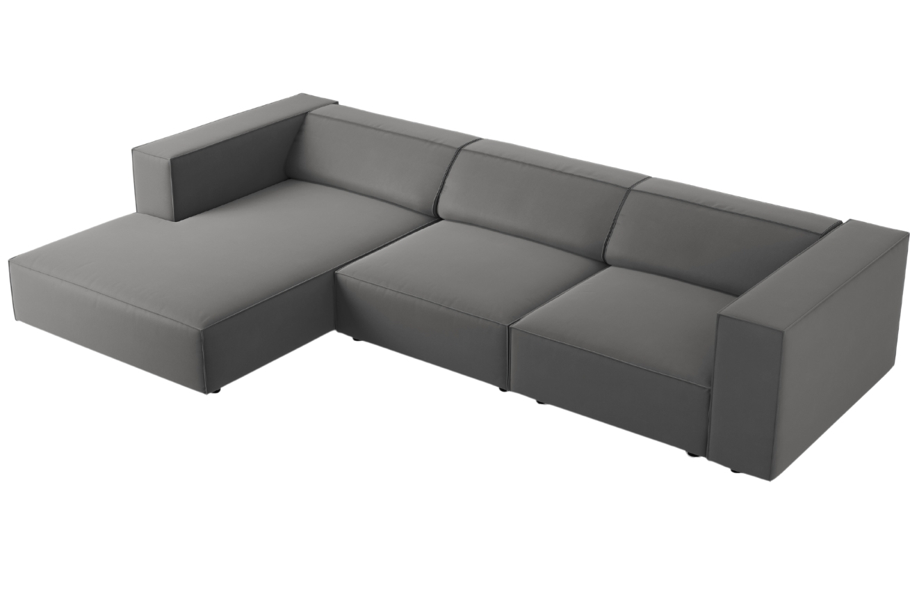 Šedá sametová rohová pohovka Cosmopolitan Design Arendal 284 cm, levá