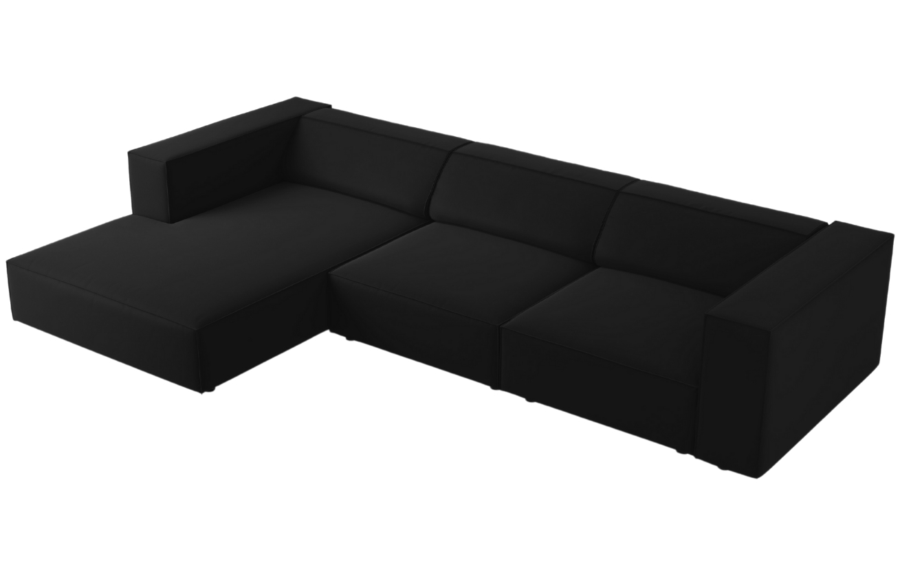 Černá sametová rohová pohovka Cosmopolitan Design Arendal 284 cm, levá