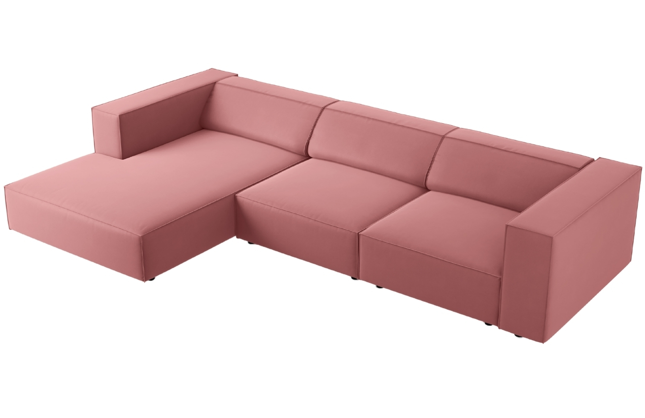 Růžová sametová rohová pohovka Cosmopolitan Design Arendal 284 cm, levá