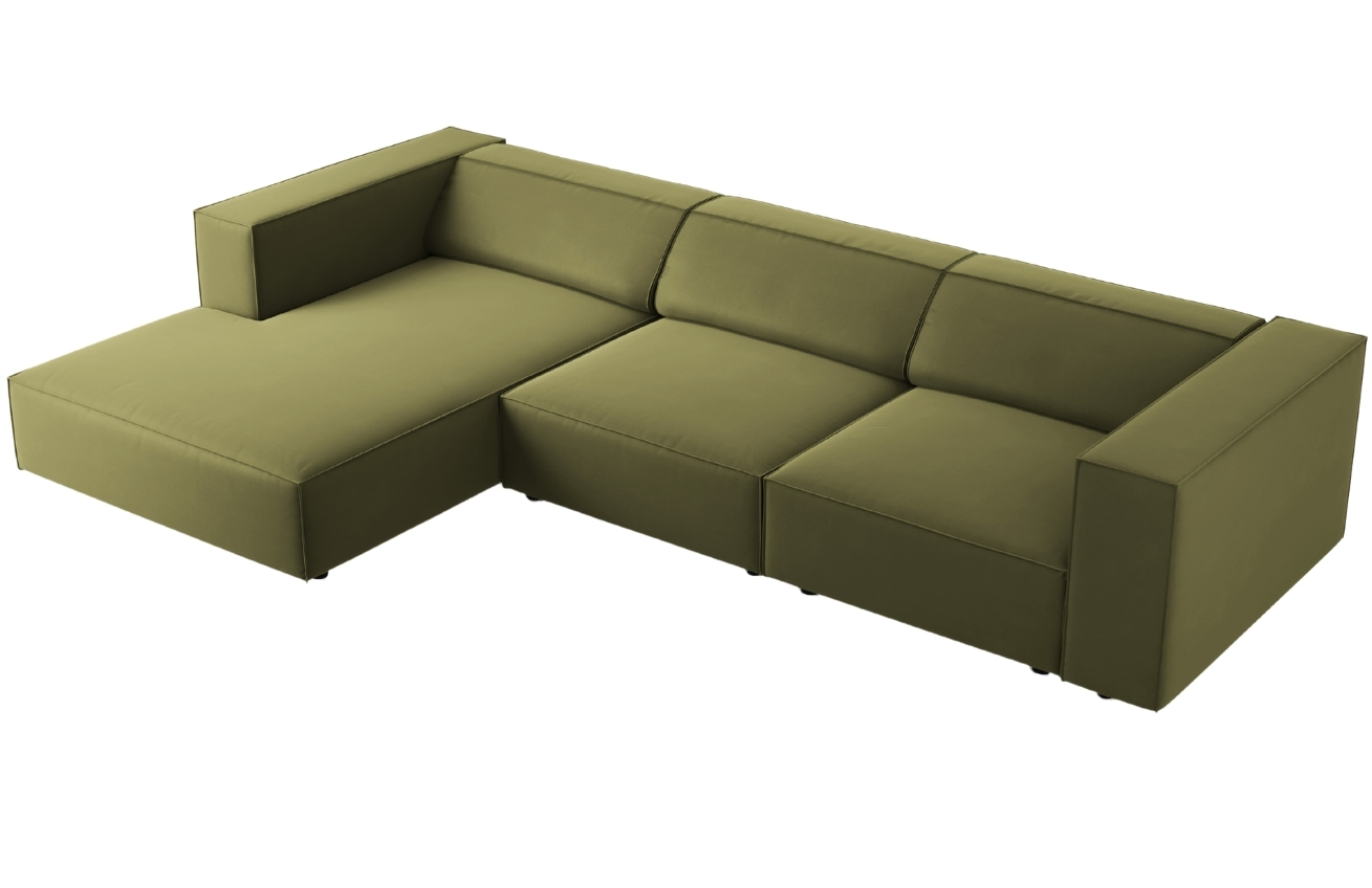 Zelená sametová rohová pohovka Cosmopolitan Design Arendal 284 cm, levá