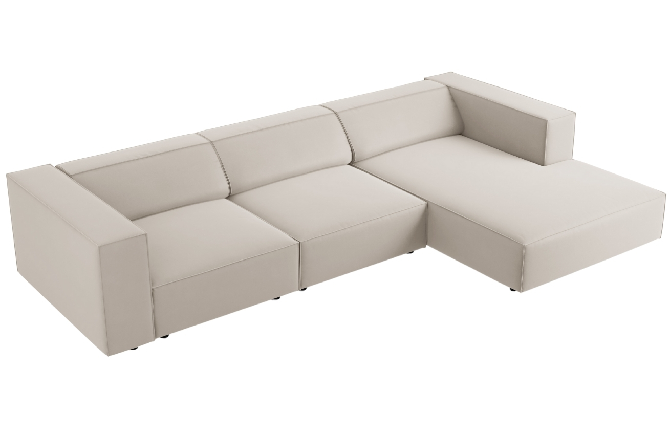 Světle béžová sametová rohová pohovka Cosmopolitan Design Arendal 284 cm, pravá