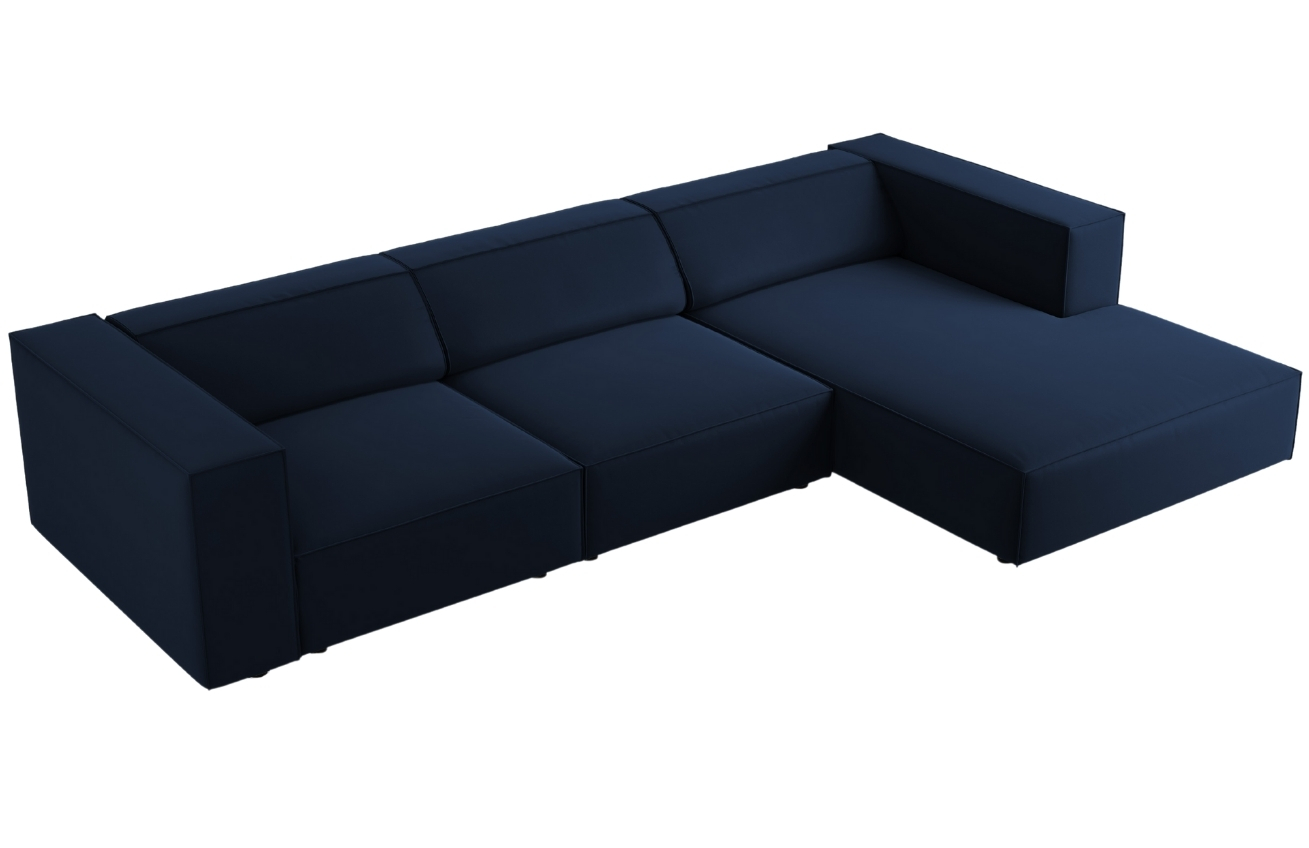 Královsky modrá sametová rohová pohovka Cosmopolitan Design Arendal 284 cm, pravá