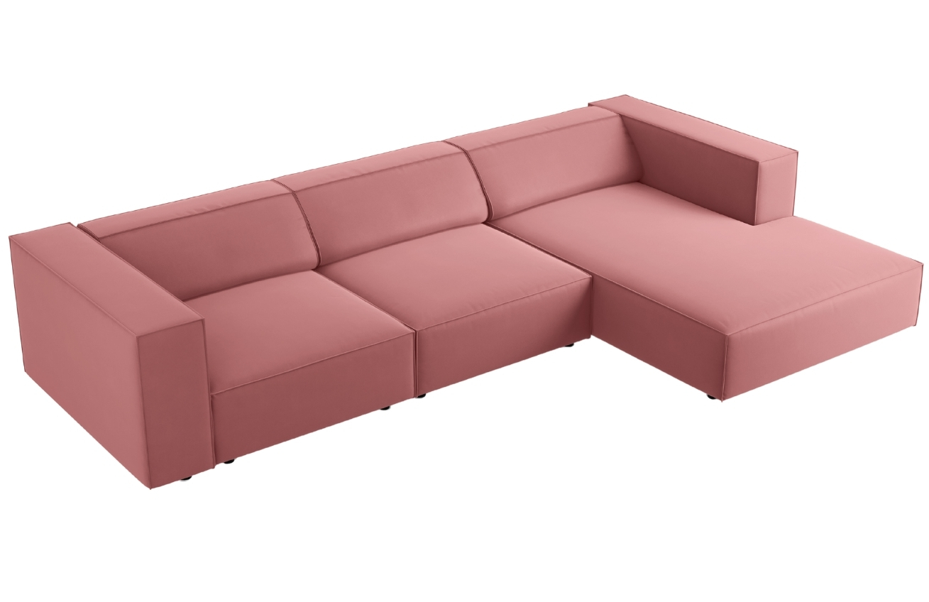 Růžová sametová rohová pohovka Cosmopolitan Design Arendal 284 cm, pravá