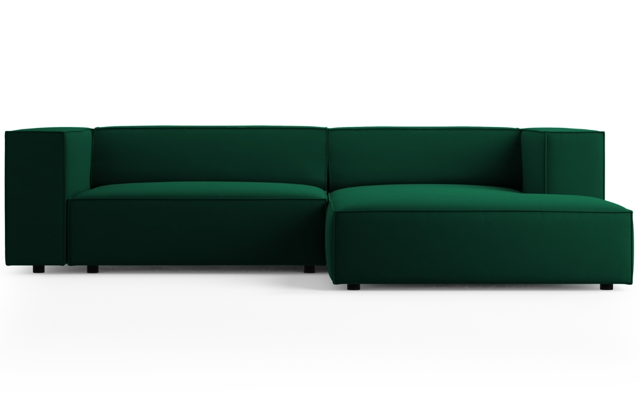 Lahvově zelená sametová rohová pohovka Cosmopolitan Design Arendal 224 cm, pravá