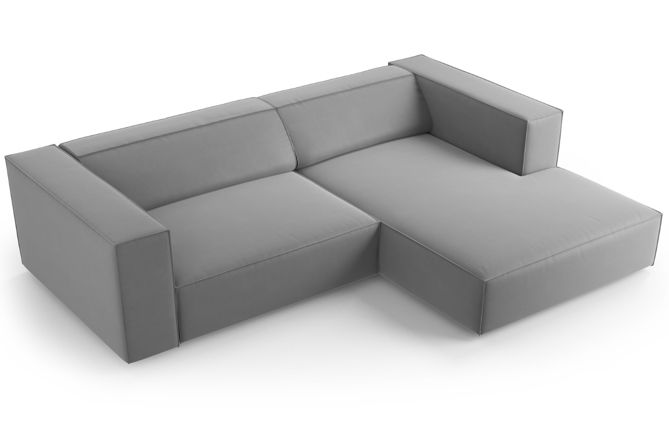 Světle šedá sametová rohová pohovka Cosmopolitan Design Arendal 224 cm, pravá