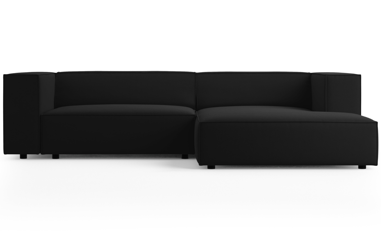Černá sametová rohová pohovka Cosmopolitan Design Arendal 224 cm, pravá