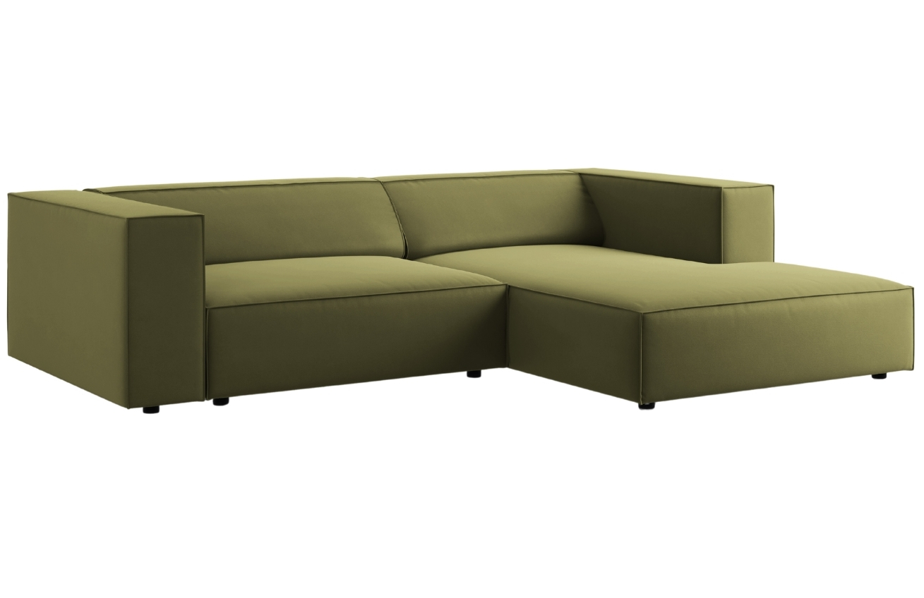 Zelená sametová rohová pohovka Cosmopolitan Design Arendal 224 cm, pravá