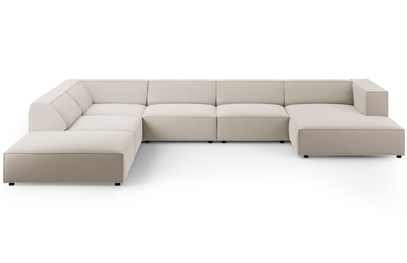 Světle béžová sametová rohová pohovka do "U" Cosmopolitan Design Arendal 364 cm, levá