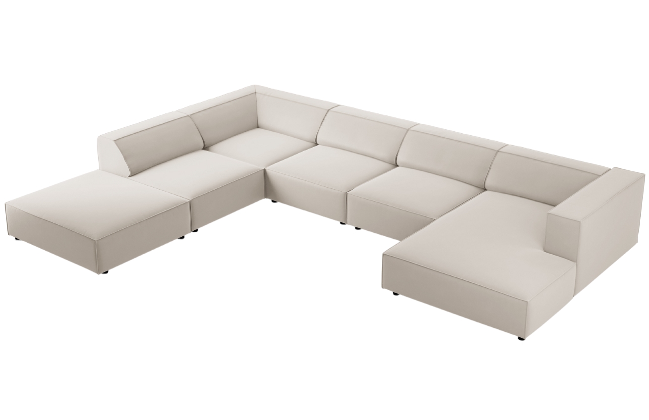 Světle béžová sametová rohová pohovka do "U" Cosmopolitan Design Arendal 364 cm, levá