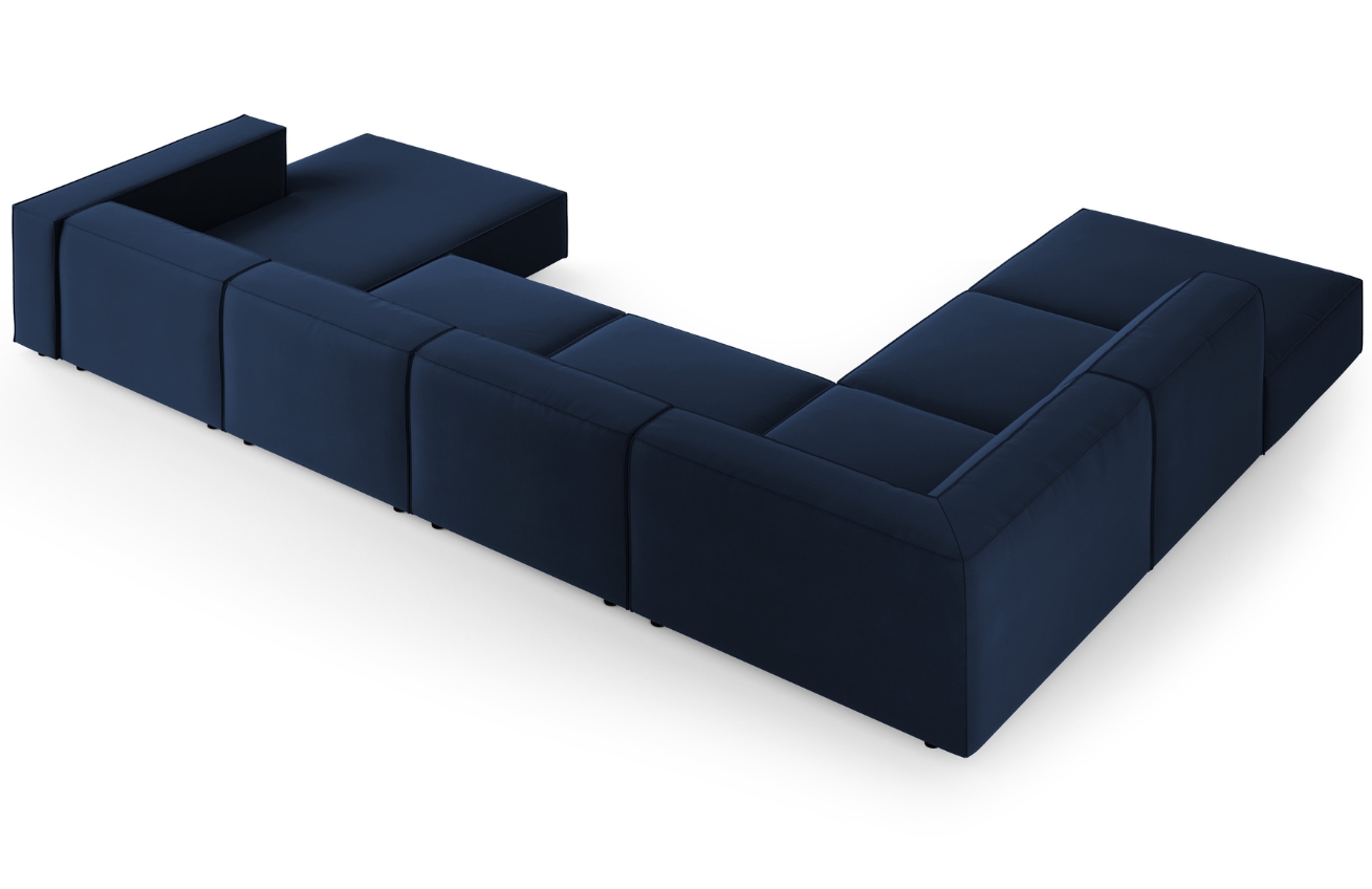 Královsky modrá sametová rohová pohovka do "U" Cosmopolitan Design Arendal 364 cm, levá