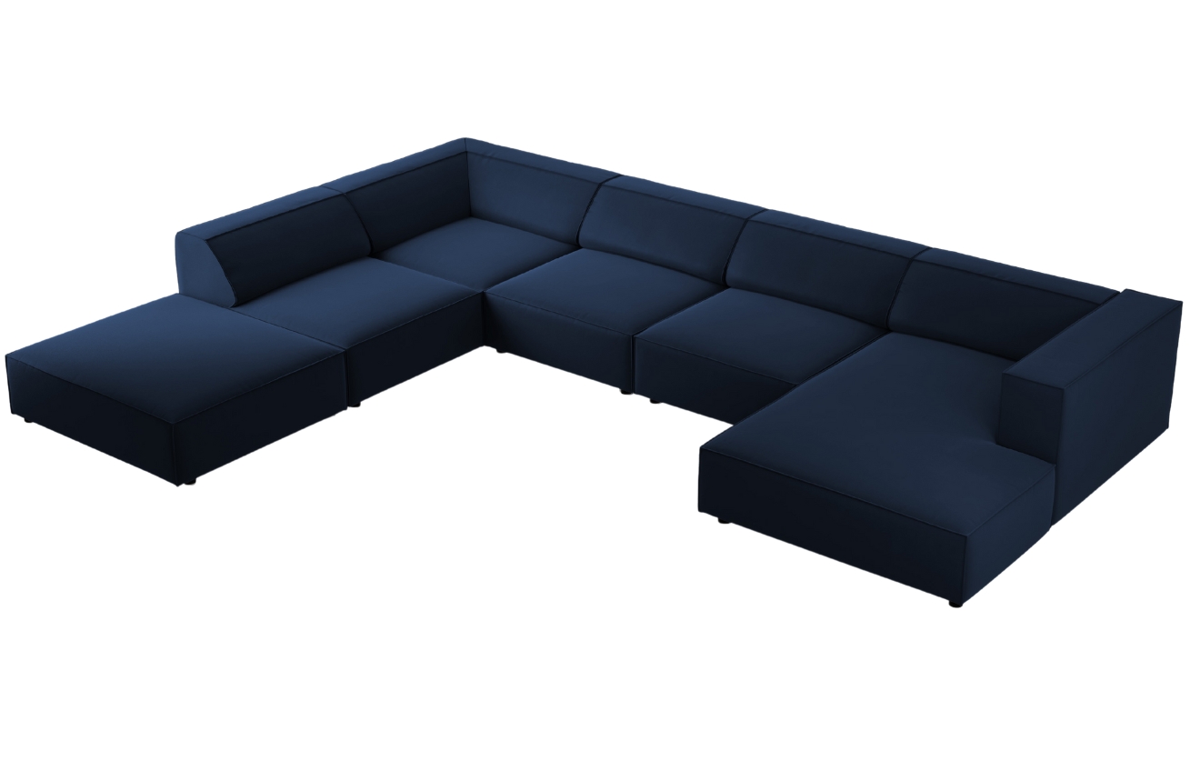 Královsky modrá sametová rohová pohovka do "U" Cosmopolitan Design Arendal 364 cm, levá