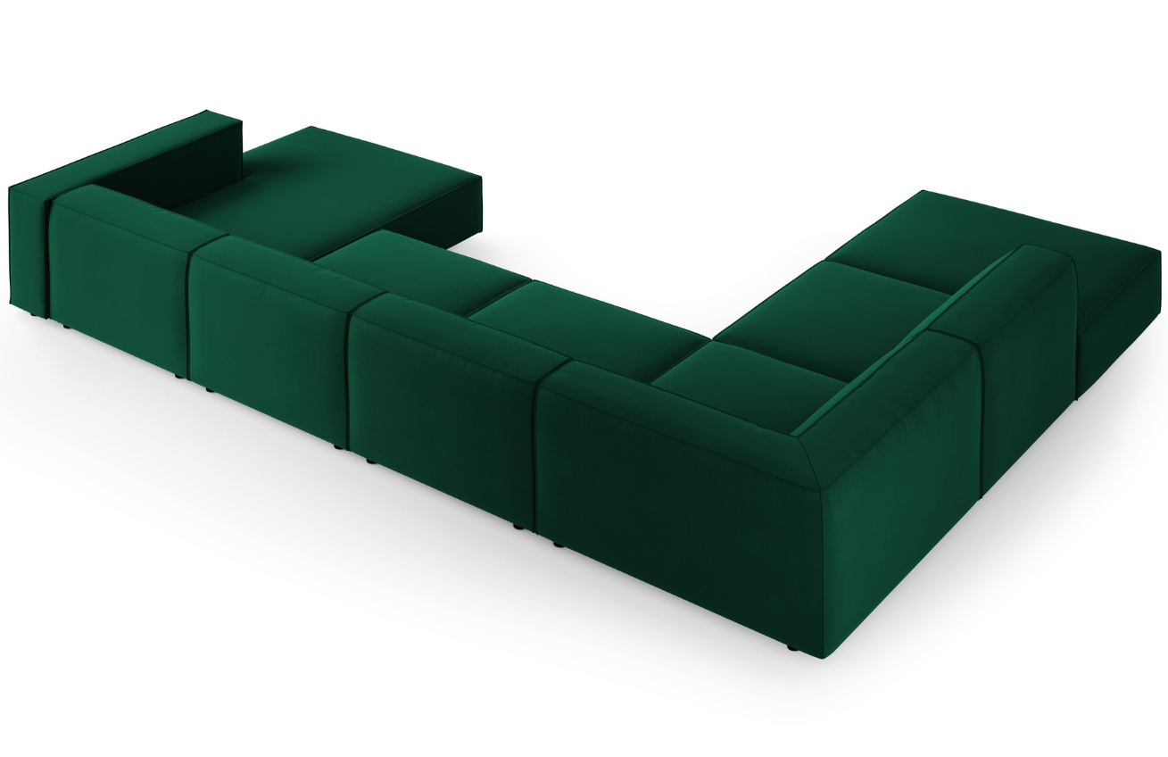 Lahvově zelená sametová rohová pohovka do "U" Cosmopolitan Design Arendal 364 cm, levá