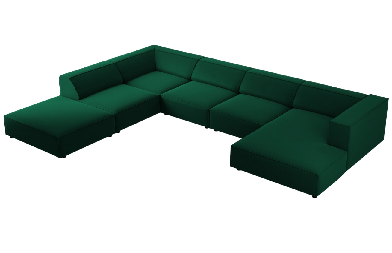 Lahvově zelená sametová rohová pohovka do "U" Cosmopolitan Design Arendal 364 cm, levá