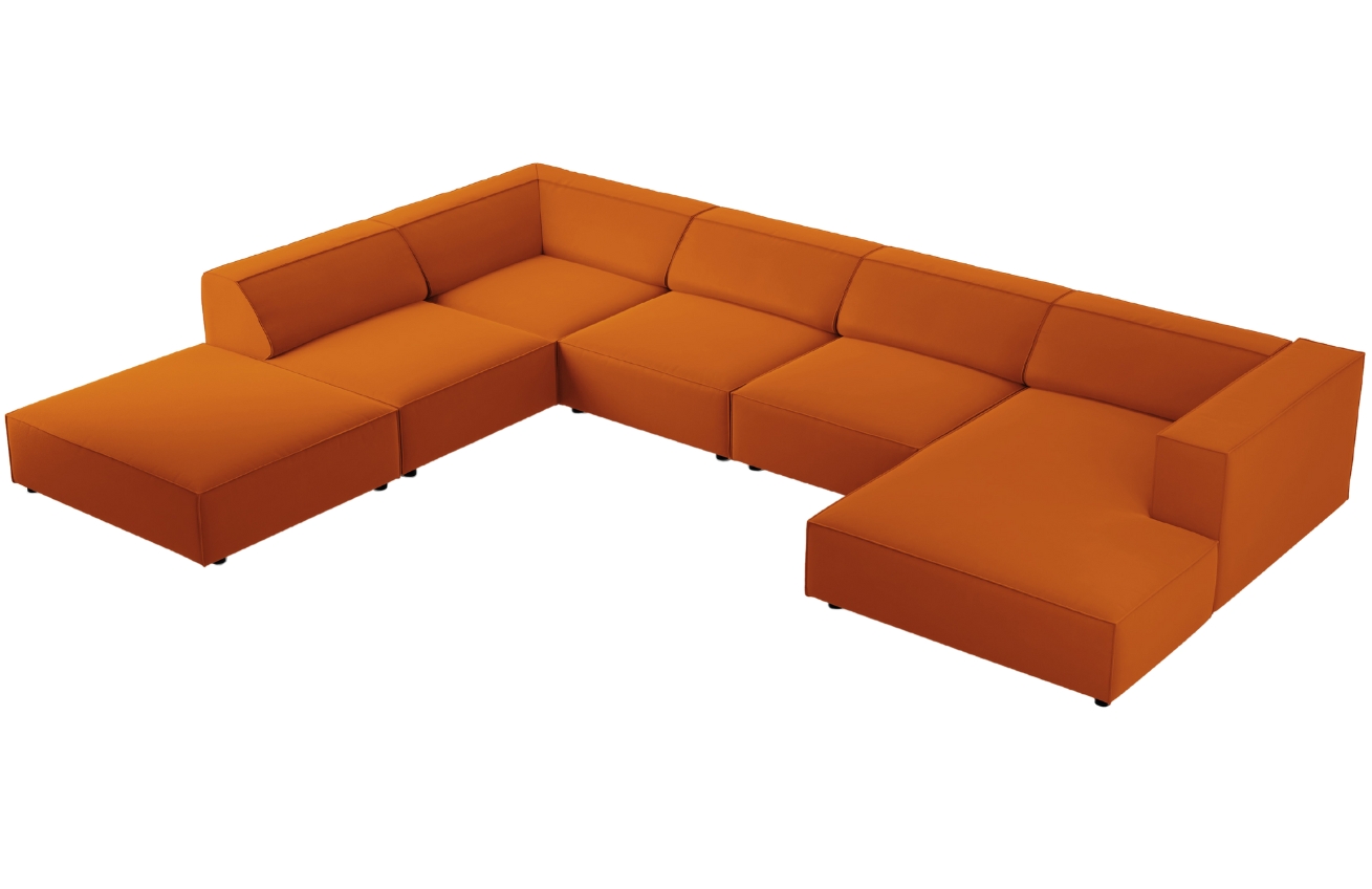 Oranžová sametová rohová pohovka do "U" Cosmopolitan Design Arendal 364 cm, levá