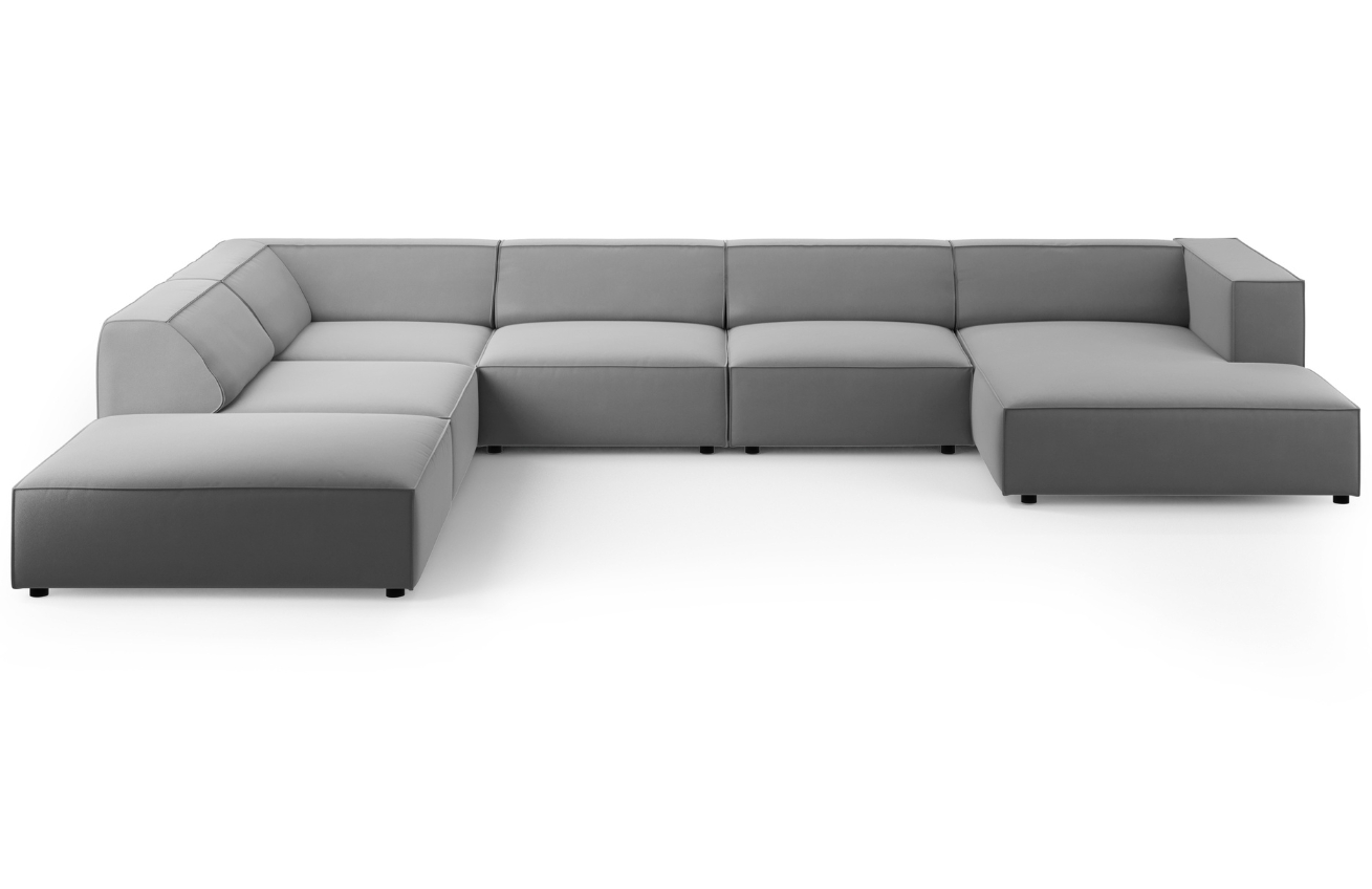 Světle šedá sametová rohová pohovka do "U" Cosmopolitan Design Arendal 364 cm, levá