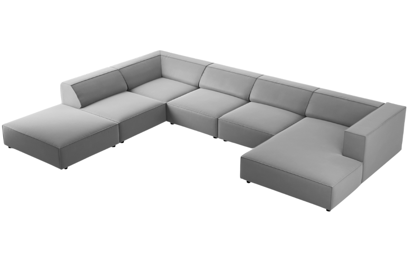 Světle šedá sametová rohová pohovka do "U" Cosmopolitan Design Arendal 364 cm, levá