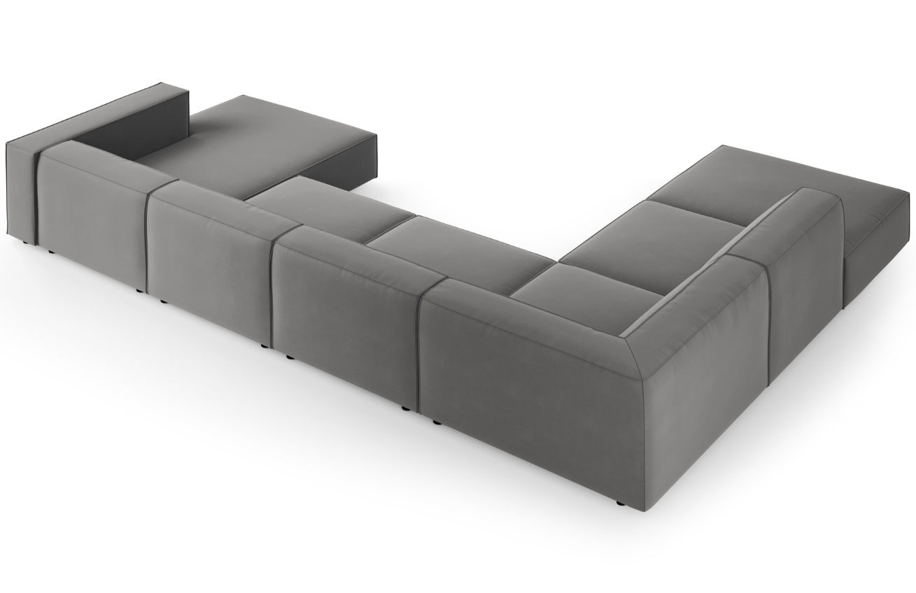 Šedá sametová rohová pohovka do "U" Cosmopolitan Design Arendal 364 cm, levá