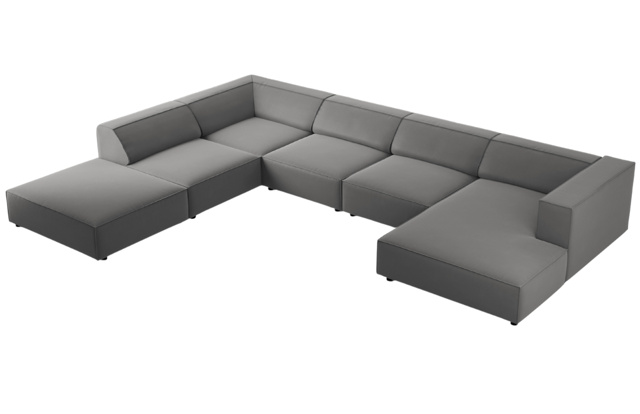 Šedá sametová rohová pohovka do "U" Cosmopolitan Design Arendal 364 cm, levá