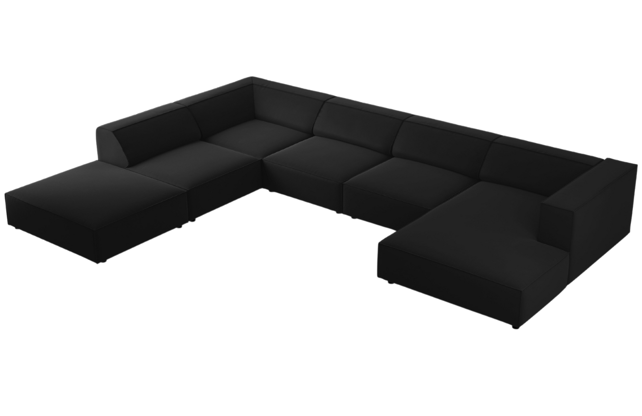 Černá sametová rohová pohovka do "U" Cosmopolitan Design Arendal 364 cm, levá