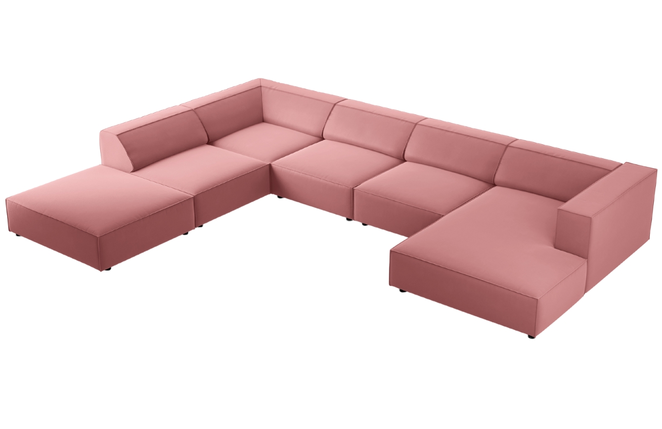 Růžová sametová rohová pohovka do "U" Cosmopolitan Design Arendal 364 cm, levá