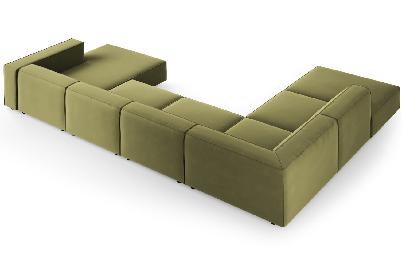 Zelená sametová rohová pohovka do "U" Cosmopolitan Design Arendal 364 cm, levá