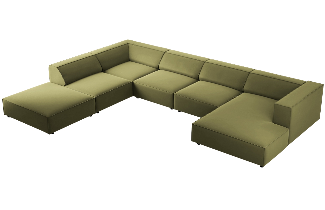 Zelená sametová rohová pohovka do "U" Cosmopolitan Design Arendal 364 cm, levá