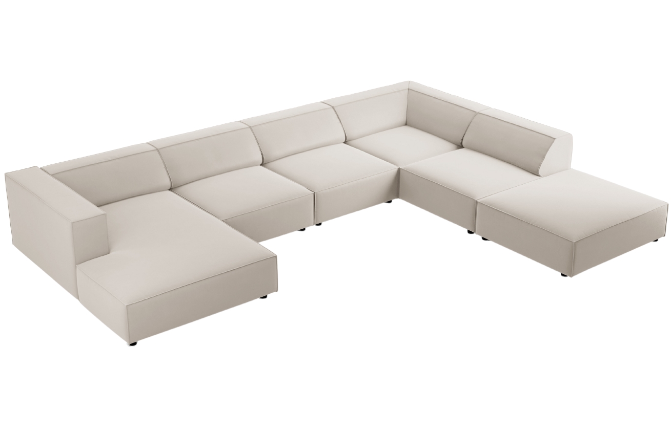 Světle béžová sametová rohová pohovka do "U" Cosmopolitan Design Arendal 364 cm, pravá