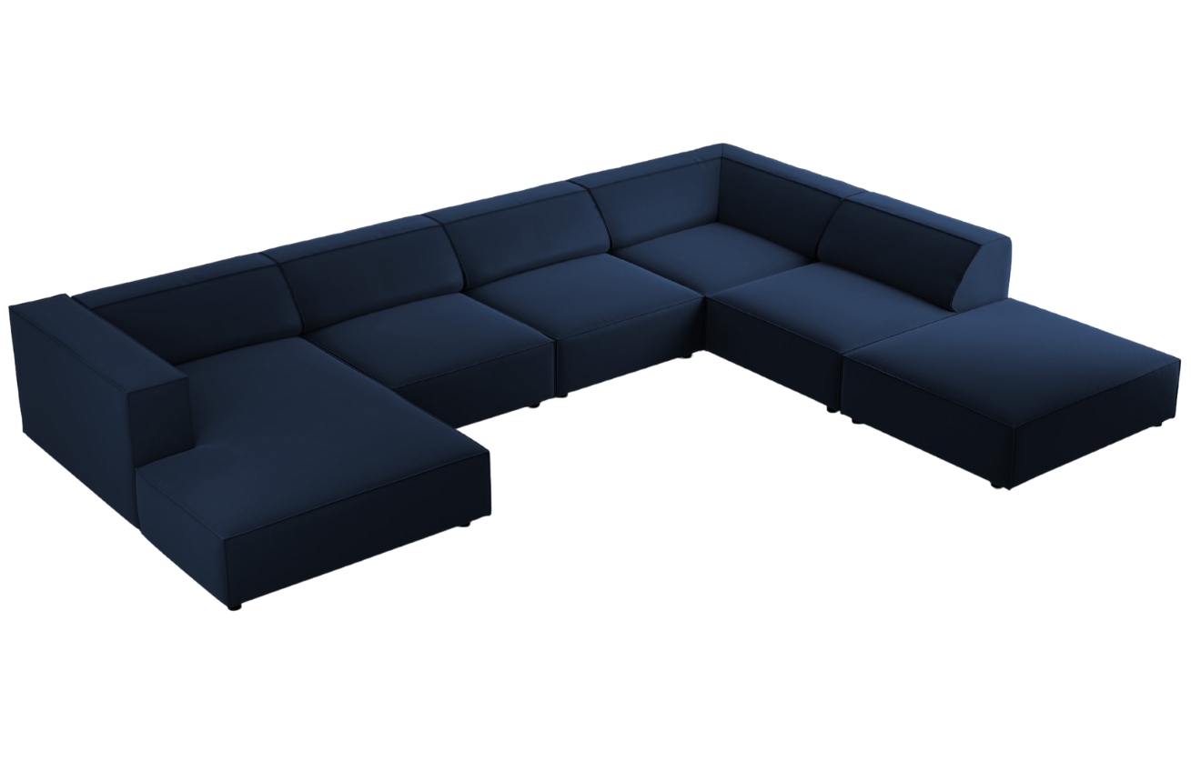 Královsky modrá sametová rohová pohovka do "U" Cosmopolitan Design Arendal 364 cm, pravá