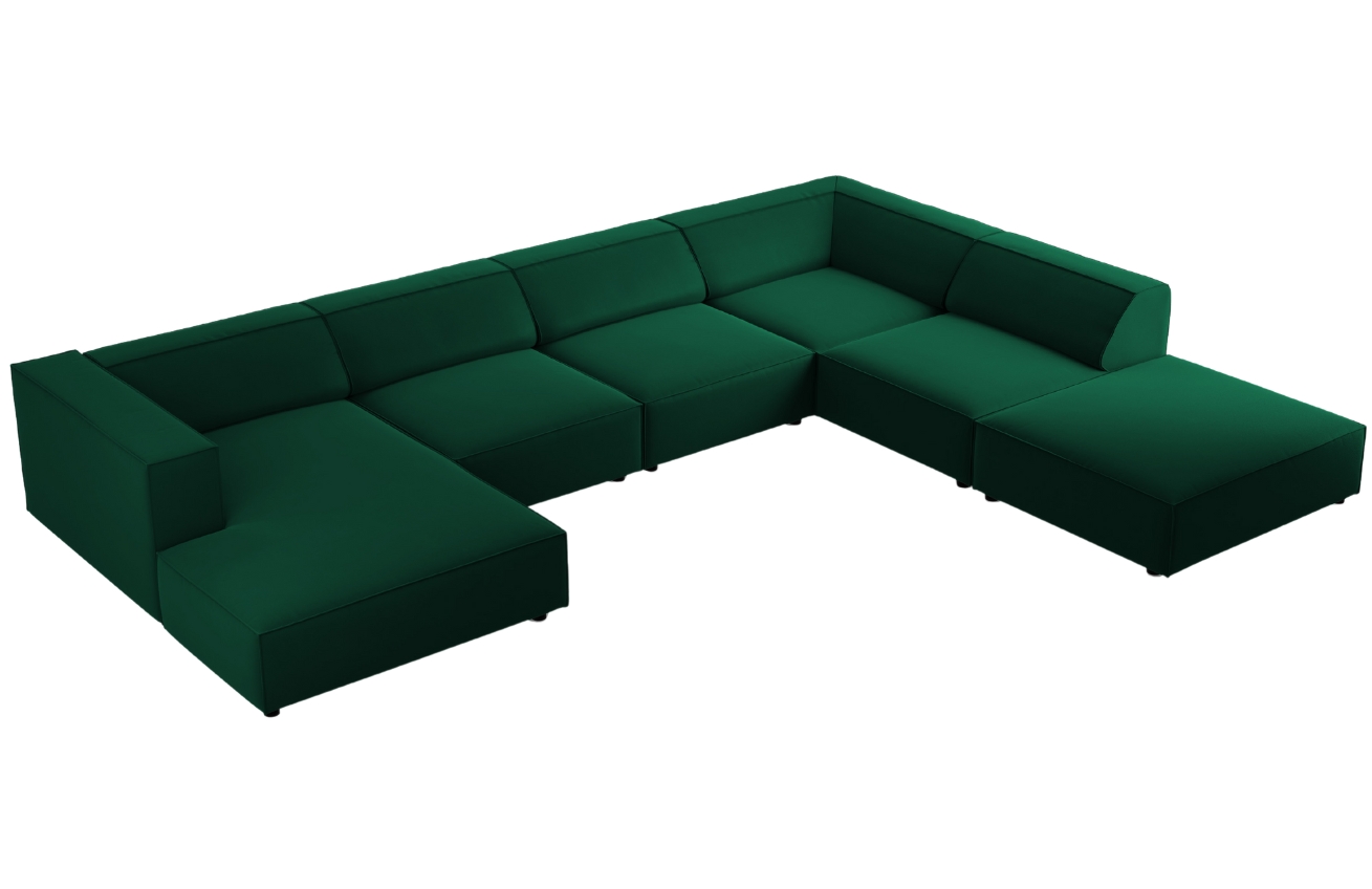 Lahvově zelená sametová rohová pohovka do "U" Cosmopolitan Design Arendal 364 cm, pravá