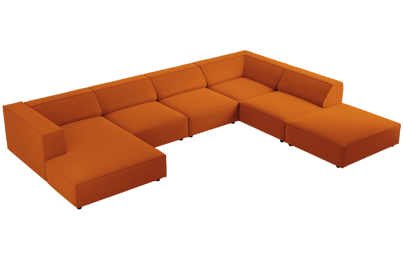 Oranžová sametová rohová pohovka do "U" Cosmopolitan Design Arendal 364 cm, pravá