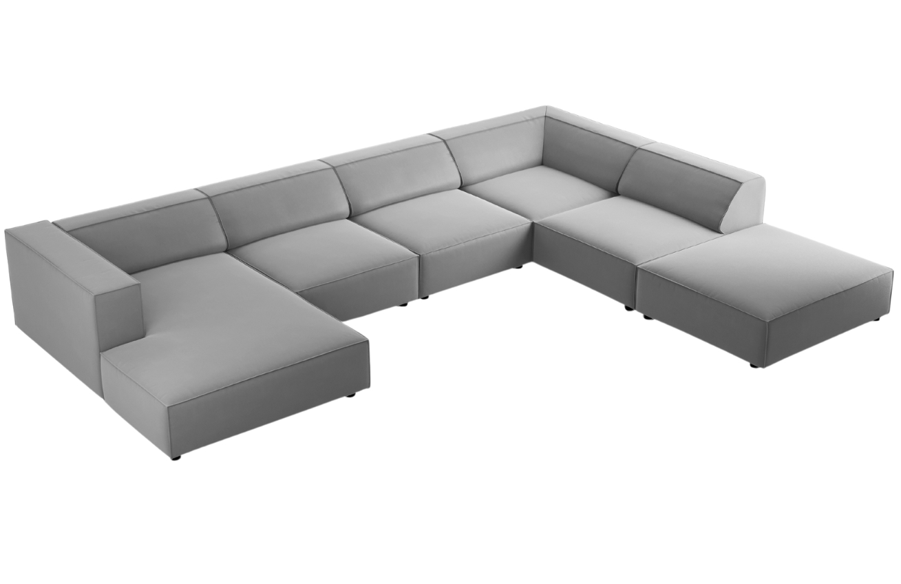 Světle šedá sametová rohová pohovka do "U" Cosmopolitan Design Arendal 364 cm, pravá