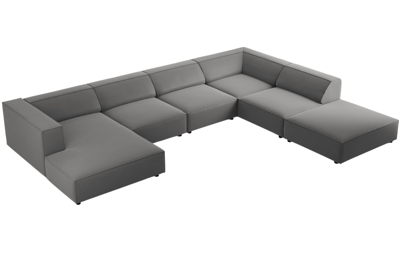 Šedá sametová rohová pohovka do "U" Cosmopolitan Design Arendal 364 cm, pravá