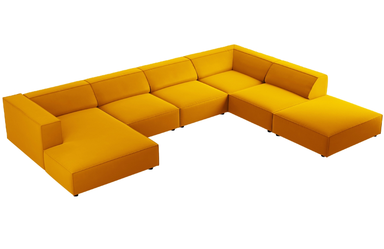 Žlutá sametová rohová pohovka do "U" Cosmopolitan Design Arendal 364 cm, pravá