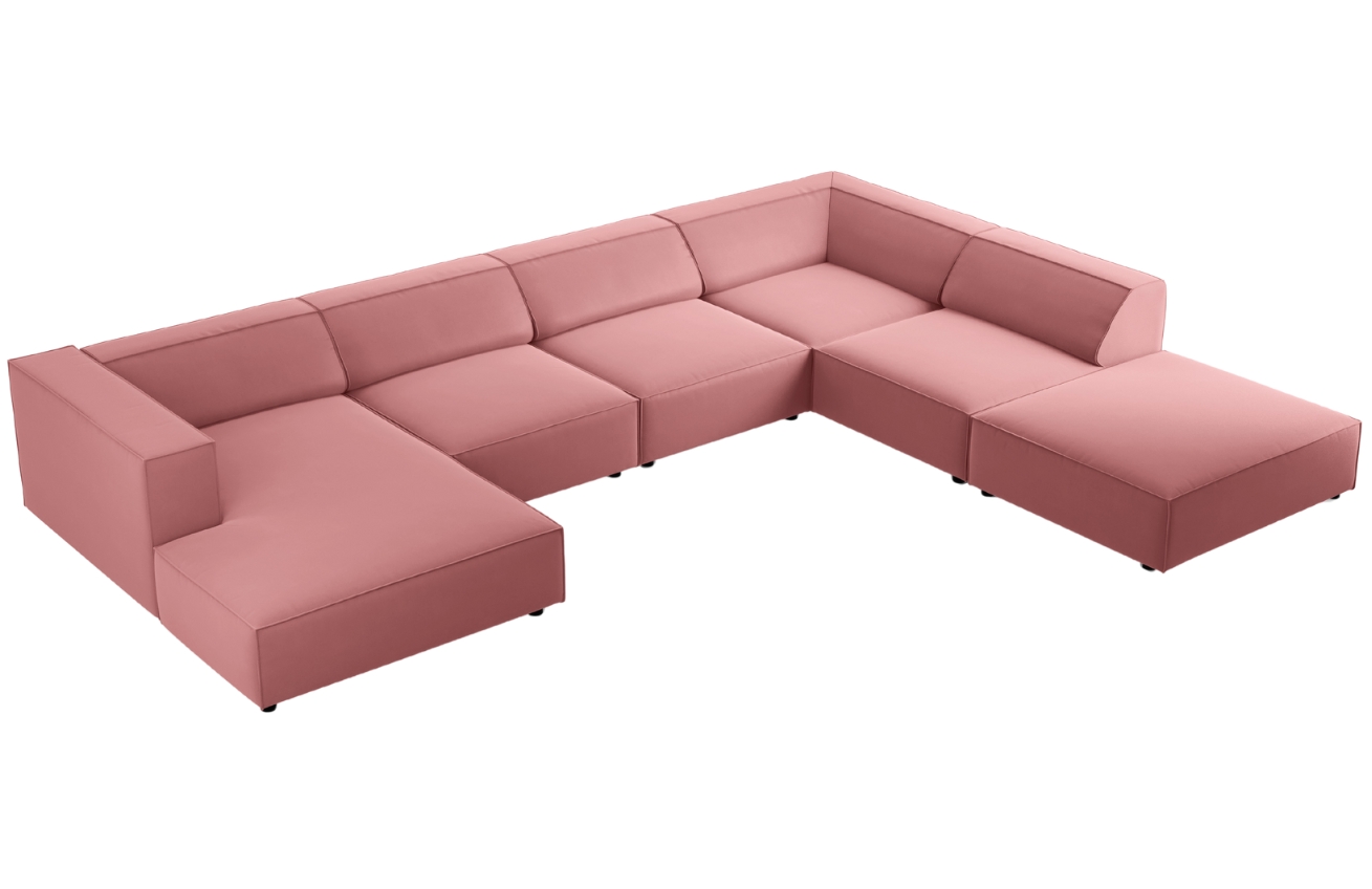 Růžová sametová rohová pohovka do "U" Cosmopolitan Design Arendal 364 cm, pravá