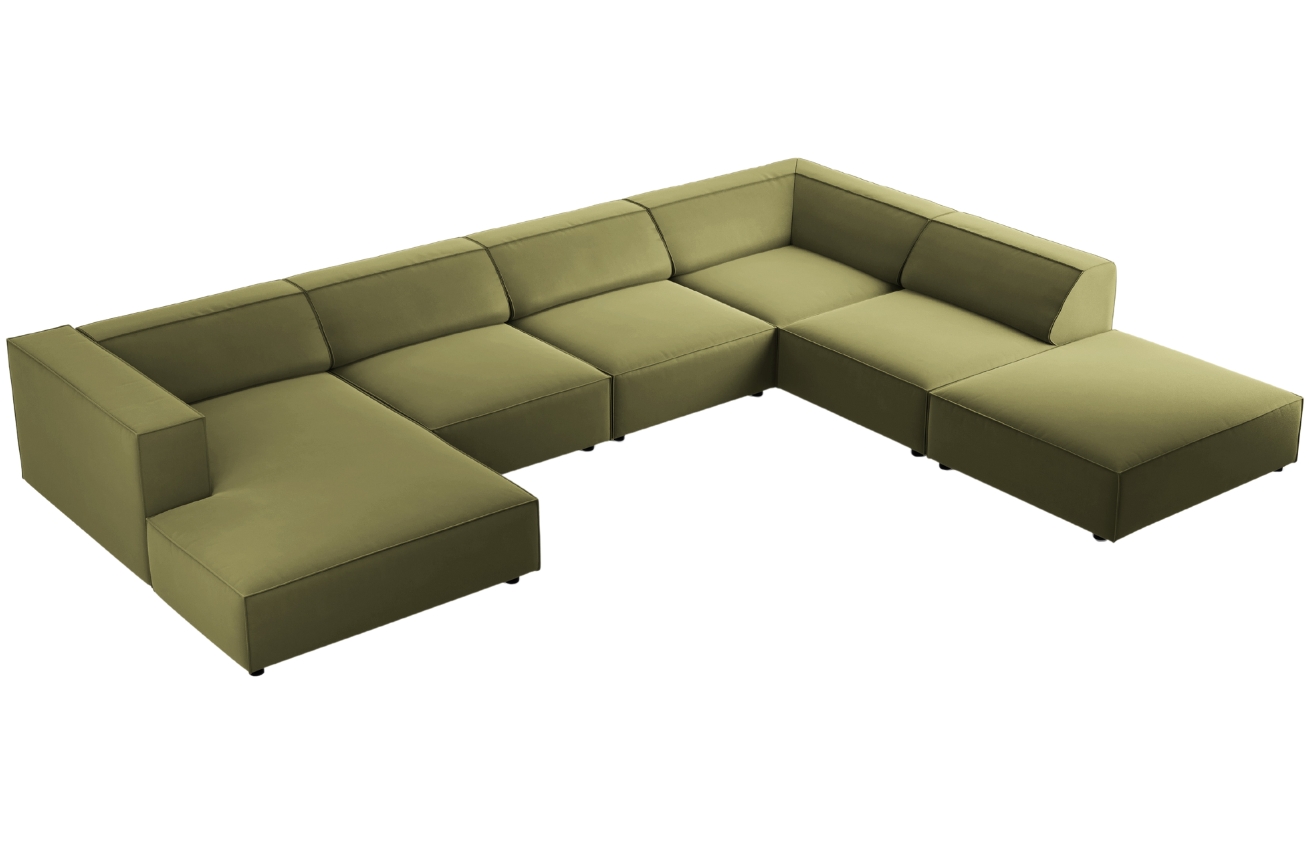 Zelená sametová rohová pohovka do "U" Cosmopolitan Design Arendal 364 cm, pravá